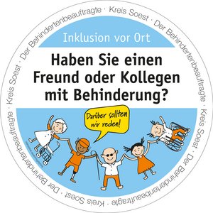 Bierdeckel mit der Aufschrift: Haben Sie einen Freund oder Kollegen mit Behinderung? Bierdeckel-Aktion "Inklusion vor Ort" - Der Behindertenbeauftragte Kreis Soest. Grafik: Kreis Soest