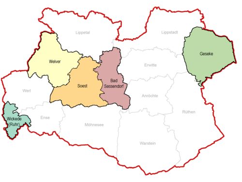 Projektgebiet mit den Kommunen Bad Sassendorf, Geseke, Soest, Welver und Wickede (Ruhr). Projektgebiet mit den Kommunen Bad Sassendorf, Geseke, Soest, Welver und Wickede (Ruhr).