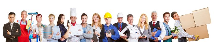 Rund 15 Menschen mit unterschiedlichen Berufen stehen nebeneinander. Foto: © Robert Kneschke/Fotolia Rund 15 Menschen mit unterschiedlichen Berufen stehen nebeneinander. Foto: © Robert Kneschke/Fotolia