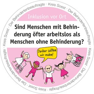 Bierdeckel mit der Aufschrift: Sind Menschen mit Behinderung öfter arbeitslos als Menschen ohne Behinderung? Bierdeckel-Aktion "Inklusion vor Ort" - Der Behindertenbeauftragte Kreis Soest. Grafik: Kreis Soest