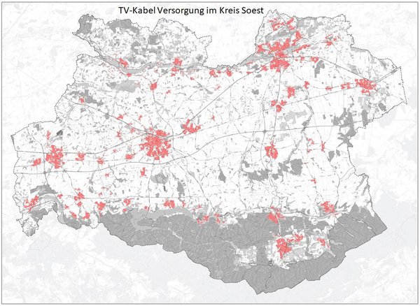 Karte TV-Kabelversorgung im Kreis Soest Karte TV-Kabelversorgung im Kreis Soest