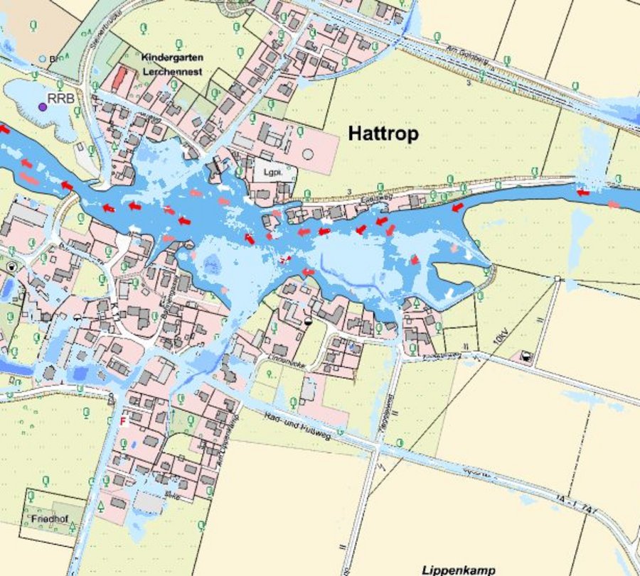 Screenshot aus der Karte zum Thema Gewässerrelevante Fachdaten. © 2023 Kreis Soest / © GeoBasis-DE / © Bundesamt für Kartographie und Geodäsie (BKG) 2023