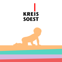 Icon zur App "Elternstart" Icon zur App "Elternstart". Ein Baby krabbelt über den Boden. Darüber das Kreis-Soest-Logo