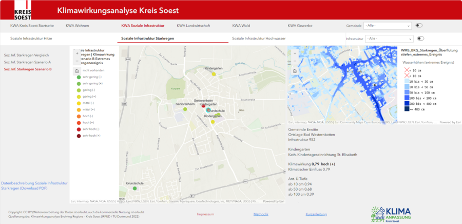Screenshot aus der Klimarisikokarte zum Thema Starkregen. Shot: Kreis Soest Screenshot aus der Klimarisikokarte zum Thema Starkregen. Shot: Kreis Soest