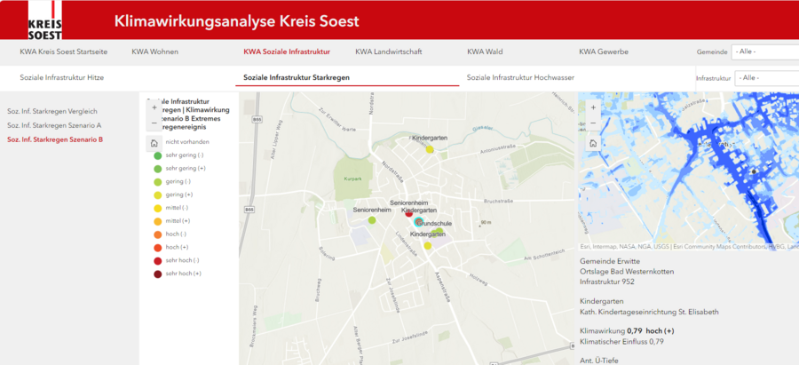 Screenshot aus der Klimarisikokarte zum Thema Starkregen. Shot: Kreis Soest